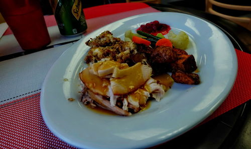 Close-up of meal served in plate