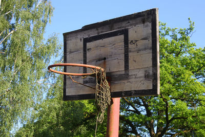 Low angle view of basketball hoop against sky