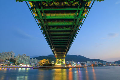 Illuminated bridge over river