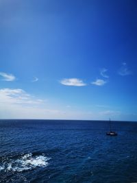 Scenic view of sea against blue sky