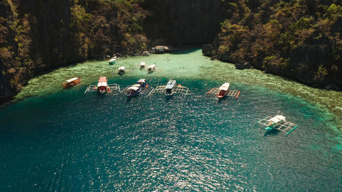 Lagoons and coves with blue water among the rocks.  palawan, philippines, busuanga