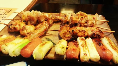 Close-up of meat on barbecue grill