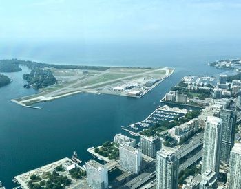 High angle view of buildings in city