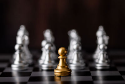 Close-up of chess pieces against blurred background