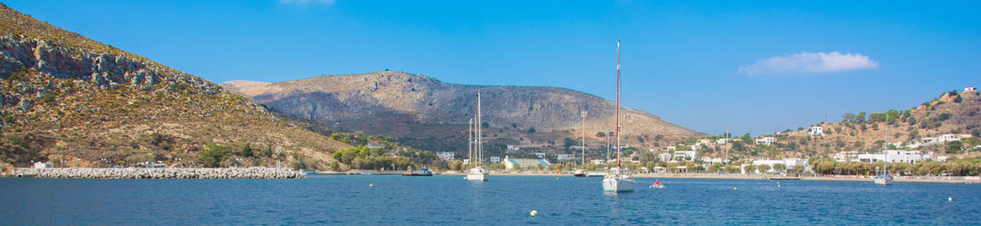 Panoramic view of sea against blue sky