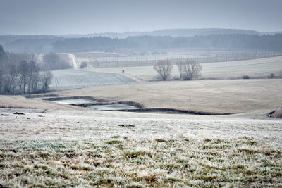 Scenic view of field against sky during winter