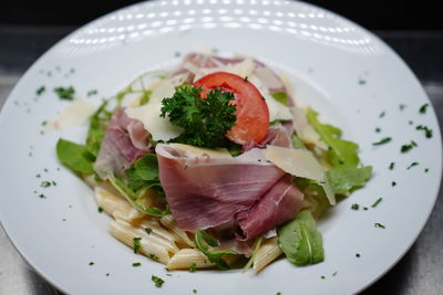 High angle view of meal served in plate