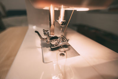 Close-up of sewing machine