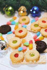 High angle view of cake on table
