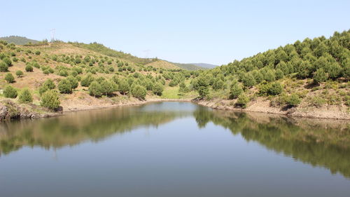 Scenic view of lake against clear sky