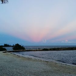 View of calm beach at sunset