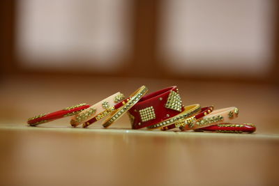 Close-up of toys on table