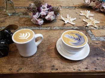 High angle view of coffee on table