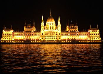 Illuminated building at night