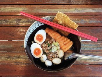 High angle view of breakfast in bowl on table