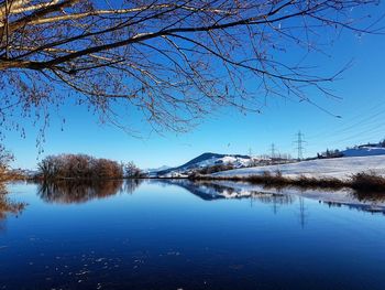 Scenic view of lake against sky during winter