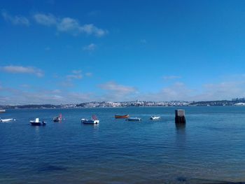 Scenic view of sea against blue sky