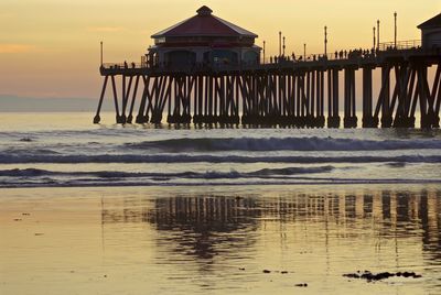 Huntington beach pier against sky during sunset