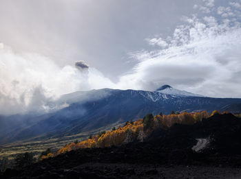 Scenic view of snowcapped mountains against sky