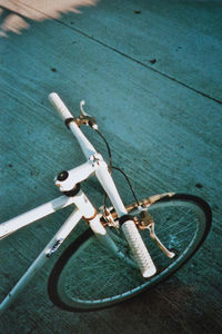 High angle view of toy bicycle on floor