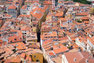 Aerial view of houses in town