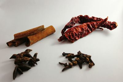 Close-up of meat against white background