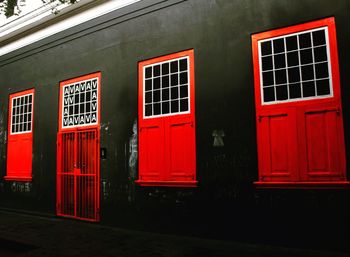 Red door of building