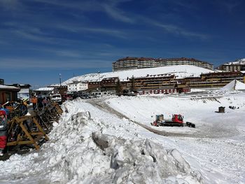 Panoramic view of snowcapped mountain against sky