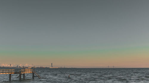 Scenic view of sea against clear sky during sunset