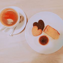 High angle view of breakfast served on table