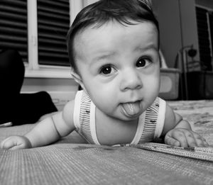 Portrait of cute baby at home