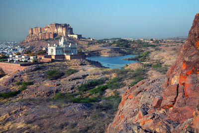 Historic buildings against clear sky