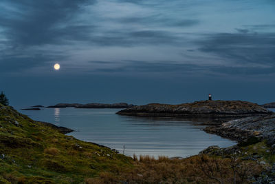 Scenic view of sea against sky at dusk