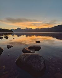 Scenic view of lake against sky during sunset