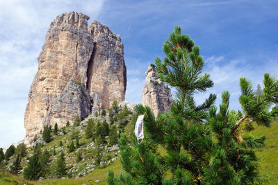 Low angle view of rock formation against sky