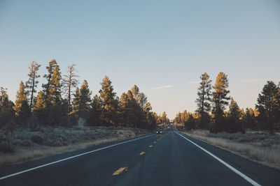 Road amidst trees against clear sky