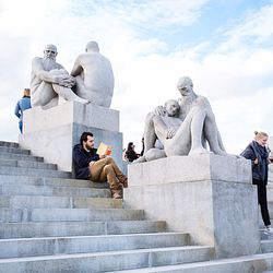 Low angle view of statue of people