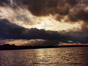 Scenic view of sea against dramatic sky