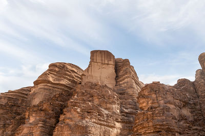 Low angle view of rock formations against sky