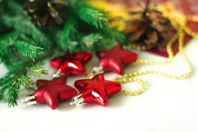 Close-up of christmas decoration on table