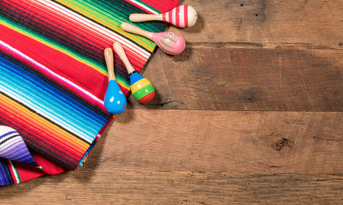 High angle view of multi colored pencils on table