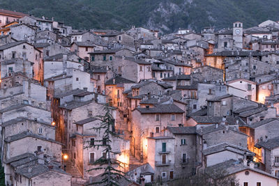 High angle view of buildings in city