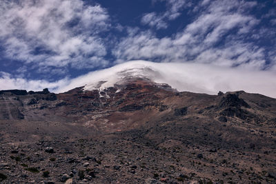 Scenic view of volcanic mountain against sky