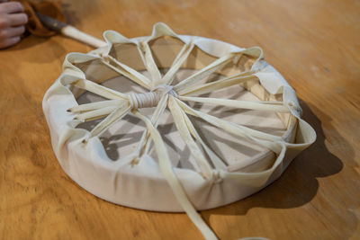 High angle view of bread on table