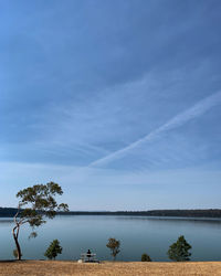 Scenic view of a lake against blue sky