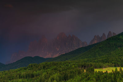 Panoramic view of the dolomites, italy. odle mountain peaks.