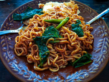 Close-up of noodles in plate