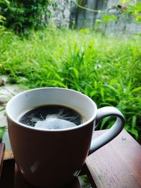 Close-up of tea cup on table