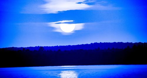 Scenic view of lake in forest against sky