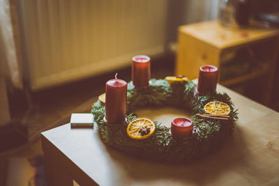 High angle view of drink on table